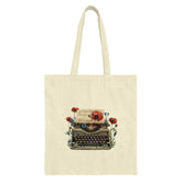Floral Typewriter Tote Bag, Vintage Style Bag, Unique Design, Gift for Writer, Book Lover, Everyday Tote (138 characters) - Tawshia